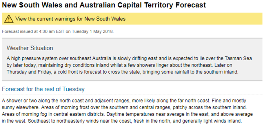 Web screen shot showing State Forecast